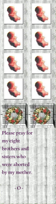 Please pray for my eight brothers and sisters who were aborted by my mother.  ~ O ~
